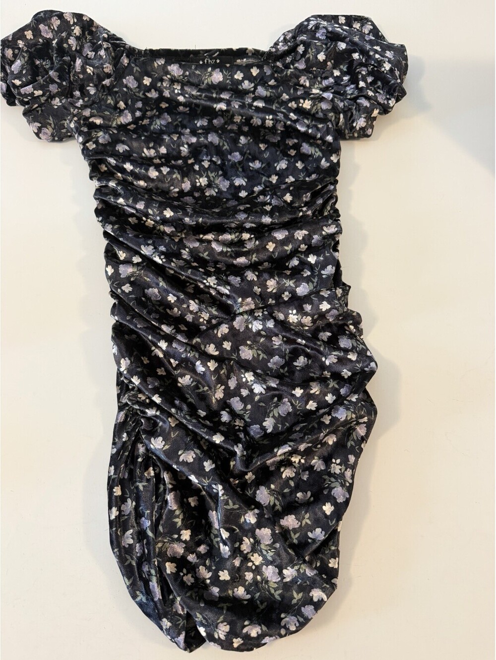 FBZ Flowers By Zoe Girls L Black Purple Floral Velvet Ruched Party Dress